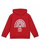 The Mom Store Terry Knit Full Sleeves Holly Jolly Text Printed Light Winter Hooded Sweatshirt - Red