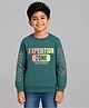 Plum Tree 100% Cotton Knit Full Sleeves Expedition Text Printed Light Winter Sweatshirt - Dark Green