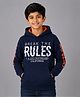 Plum Tree 100% Cotton Knit Full Sleeves Break The Rules Text Printed Light Winter Hooded Sweatshirt - Navy Blue