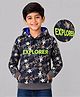 Plum Tree 100% Cotton Knit Full Sleeves Explorer Text & Stars Printed Light Winter Hooded Sweatshirt - Charcoal Grey