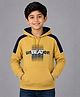 Plum Tree 100% Cotton Knit Full Sleeves Unbeaten Text Printed Light Winter Hooded Sweatshirt - Yellow