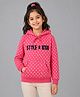 Plum Tree 100% Cotton Knit Full Sleeves Polka Dots Printed Style Icon Text Sequins Embellished Light Winter Hooded Sweatshirt - Pink