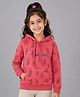 Plum Tree Cotton Knit Full Sleeves Floral Printed Light Winter Hooded Sweatshirt - Dark Pink