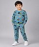Plum Tree Cotton Knit Full Sleeves Typography Printed Coordinating Tee & Joggers Set - Teal Blue