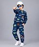 Plum Tree Cotton Knit Full Sleeves Typography Printed Coordinating Tee & Joggers Set - Navy Blue