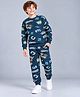 Plum Tree Cotton Knit Full Sleeves Typography Printed Coordinating Tee & Joggers Set - Navy Blue