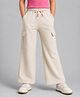 Plum Tree Cotton Knit Solid Flared Cargo Pants - Off White