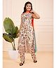 TeenTrums Cotton Woven Sleeveless Floral Printed Coordinating Kurti Pant & Dupatta Set - Cream