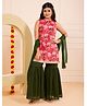 TeenTrums Woven Sleeveless Floral Printed & Gota Lace Embellished Kurti Gharara With Dupatta Set - Dark Pink