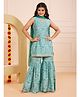 TeenTrums Cotton Silk Woven Sleeveless Floral Printed & Gota Lace Embellished Kurti Gharara With Dupatta Set - Sea Green