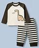 Mini Taurus 100% Cotton Sinker Knit Full Sleeves T-Shirt and Pant Set With Dinosaur Print - Olive Green
