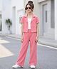 OLLINGTON ST. Cotton Waffle Knit Half Sleeves Jacket with Inner Top and Pant Set - Pink & White