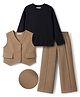 OLLINGTON ST. Cotton Waffle Knit Full Sleeves Top & Pant Set With Jacket - Brown & Black
