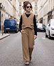 OLLINGTON ST. Cotton Waffle Knit Full Sleeves Top & Pant Set With Jacket - Brown & Black