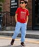 PURPLE UNITED KIDS Single Jersey Half Sleeves Genius Text Printed Tee & Joggers Set - Red & Blue