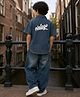 PURPLE UNITED KIDS Denim Woven Half Sleeves Vintage Text Printed Shirt & Jeans Set - Blue