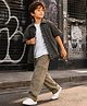 PURPLE UNITED KIDS Denim Woven Half Sleeves Solid Shirt & Jeans Set - Olive Green & Grey