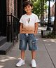 PURPLE UNITED KIDS Single Jersey Woven Half Sleeves Brand Name Printed & Ombre Effect Tee & Shorts Set - Beige & Blue