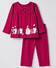 Babyhug Cotton Knit Full Sleeves Front Open Top & Pyjama Night Suit With Bunny Print in Maroon