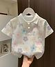 FOSTRIC Cotton Woven Half Sleeves Floral Printed Polo Tee - Off White