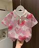 FOSTRIC Cotton Knit Half Sleeves Hearts Printed Polo Tee - Pink