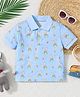 FOSTRIC Cotton Knit Half Sleeves Rabbit Printed Polo Tee - Blue