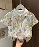 FOSTRIC Cotton Knit Half Sleeves Bunny & Floral Printed Polo Tee - Cream