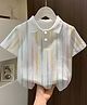 FOSTRIC Cotton Knit Half Sleeves Distorted Striped Tee - White