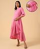 The Mom Store Cotton Woven Three Fourth Sleeves Abstract Designed Maternity Wrap Dress - Pink