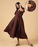 The Mom Store Cotton Woven Half Sleeves Solid Maternity Wrap Dress - Brown