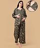 The Mom Store Cotton Woven Full Sleeves Floral Printed Coordinating Top & Pants Night Suit Set - Black