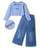 OLLINGTON ST. Cotton Single Jersey Knit Full Sleeves Top and Denim Pant with Full Length and Amazing Text Print - Blue & Navy Blue