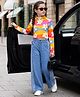 OLLINGTON ST. Single Jersey Knit Cotton Full Sleeves Top and Denim Jeans With Floral Print - Yellow