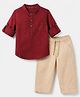 Babyhug 100% Cotton Woven Full Sleeves T-Shirt and Pant Set - Maroon & Beige