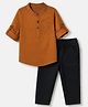 Babyhug Cotton Woven Denim Full Sleeves T-Shirt and Pant Set - Rust Orange