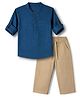 Babyhug 100% Cotton Woven Full Sleeves Shirt and Pant with Full Length - Blue & Tan