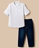 Babyhug Cotton Woven Full Sleeves Solid Shirt and Denim Pant - White & Blue