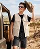 OLLINGTON ST. Cotton Twill Woven Sleeveless Vest With Inner Tee & Shorts Set - White & Black
