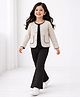 Tiara Popcorn Knit Solid Top & Pants With Full Sleeves Lace Detailed Jacket Set - Beige