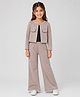 Tiara Interlock Knit Full Sleeves Lace Embellished Jacket & Pants Set - Beige
