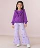 Tiara Fleece Knit Full Sleeves Frill & Bow Applique Detailed Winter Sweatshirt & Pants Set - Purple