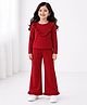 Tiara Cotton Rib Knit Full Sleeves Frill Detailed Top & Pants Set - Maroon