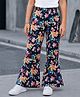 Tiara Cotton Rib Knit Floral Printed Pants - Black
