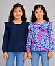 Tiara Cotton Spandex Knit Pack Of 2 Full Sleeves Floral Printed & Frill Detailed Tops - Pink & Navy Blue