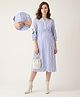 Bella Mama Viscose Woven Three Fourth Sleeves Striped Maternity Shirt Dress with Side Pocket - Blue