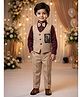 Rikidoos Cotton Woven Three Piece Full Sleeves Stone Embellished Party Suit With Bow - Beige