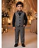 Rikidoos Cotton Woven Three Piece Stone Embellished Full Sleeves Party Suit With Bow - Grey