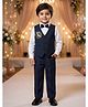 Rikidoos Cotton Woven Three Piece Stone Embellished Full Sleeves Party Suit With Bow - Navy Blue