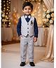 Rikidoos Cotton Woven Three Piece Stone Embellished Full Sleeves Party Suit With Bow - Grey