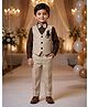 Rikidoos Cotton Woven Three Piece Stone Embellished Full Sleeves Party Suit With Bow - Beige